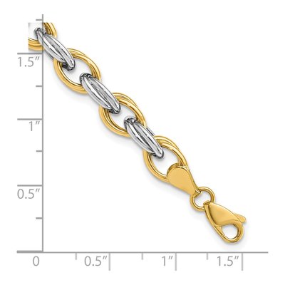14K Two-Tone Gold 7mm Hollow Fancy Link Chain Bracelet – view 5