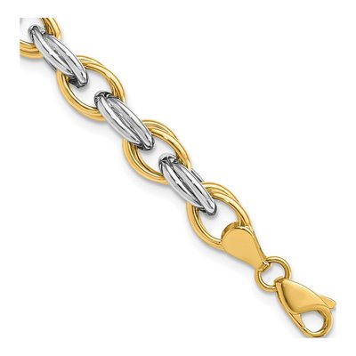 14K Two-Tone Gold 7mm Hollow Fancy Link Chain Bracelet
