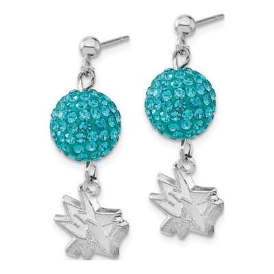 San Jose Sharks Sterling Silver Teal Crystal Dangle Earrings – view 2