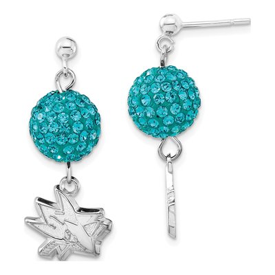 San Jose Sharks Sterling Silver Teal Crystal Dangle Earrings