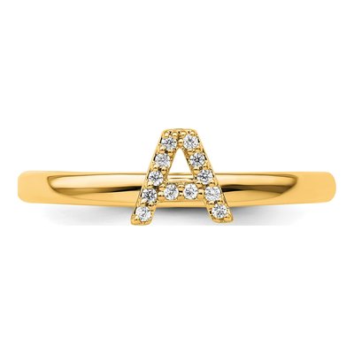 14K Yellow Gold 1/20 ct tw Diamond Stackable Initial A Ring – view 4