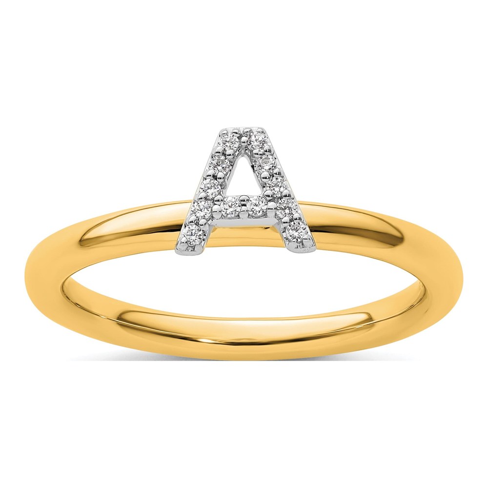 14K Yellow Gold 1/20 ct tw Diamond Stackable Initial A Ring