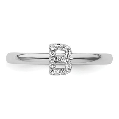 14K White Gold 1/15 ct tw Diamond Stackable Initial B Ring – view 4