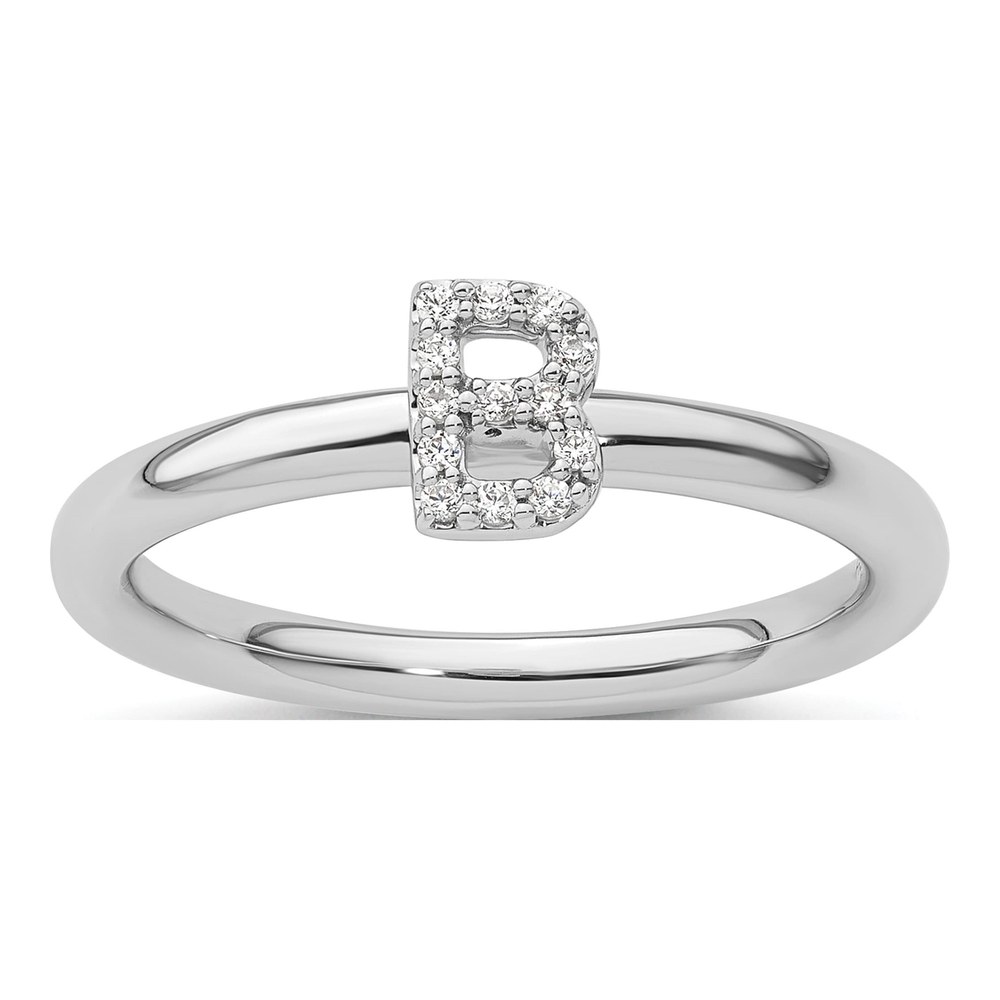 14K White Gold 1/15 ct tw Diamond Stackable Initial B Ring