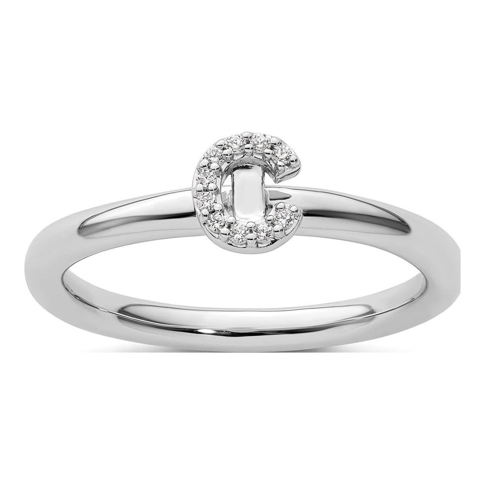 14K White Gold 1/20 ct tw Diamond Stackable Initial C Ring