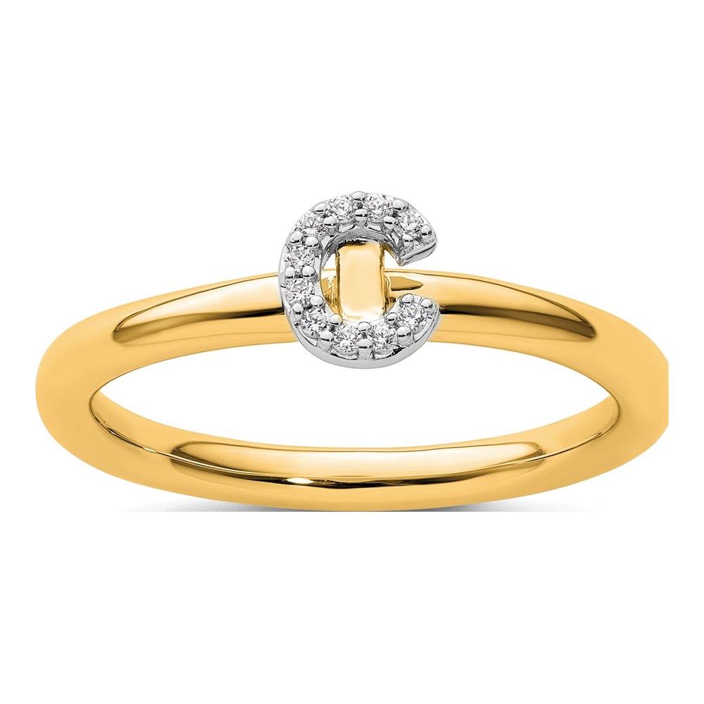 14K Yellow Gold 1/20 ct tw Diamond Stackable Initial C Ring