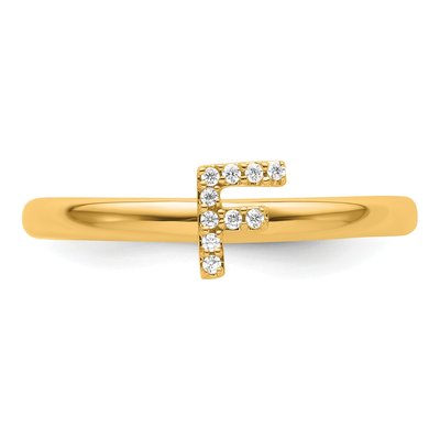 14K Yellow Gold 1/20 ct tw Diamond Stackable Initial F Ring – view 4