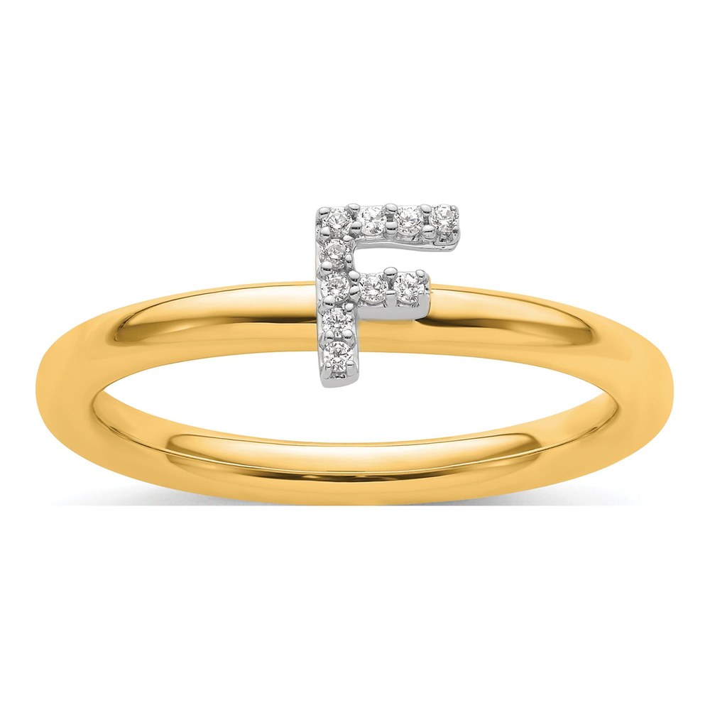14K Yellow Gold 1/20 ct tw Diamond Stackable Initial F Ring