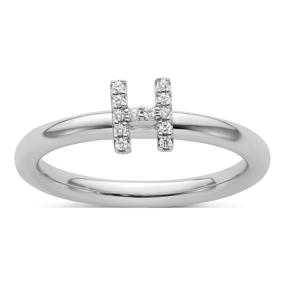14K White Gold 1/20 ct tw Diamond Initial H Ring