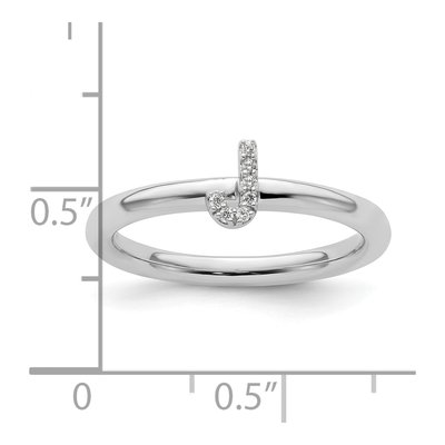 14K White Gold Diamond Stackable Initial J Ring – view 2