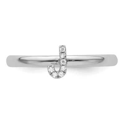 14K White Gold Diamond Stackable Initial J Ring – view 4