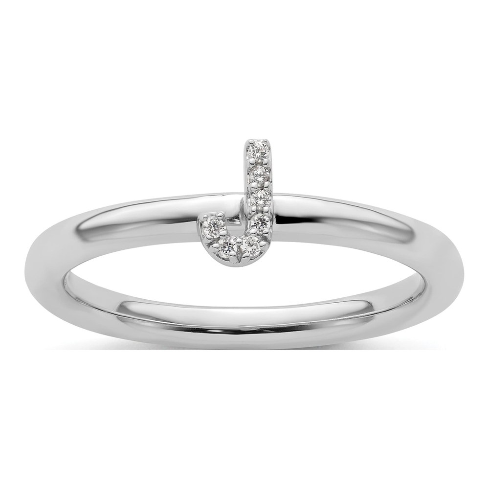 14K White Gold Diamond Stackable Initial J Ring