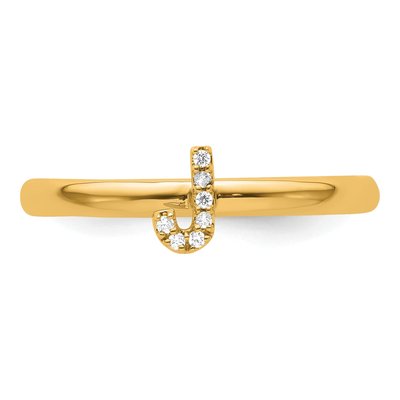 14K Yellow Gold Diamond Stackable Initial J Ring – view 4