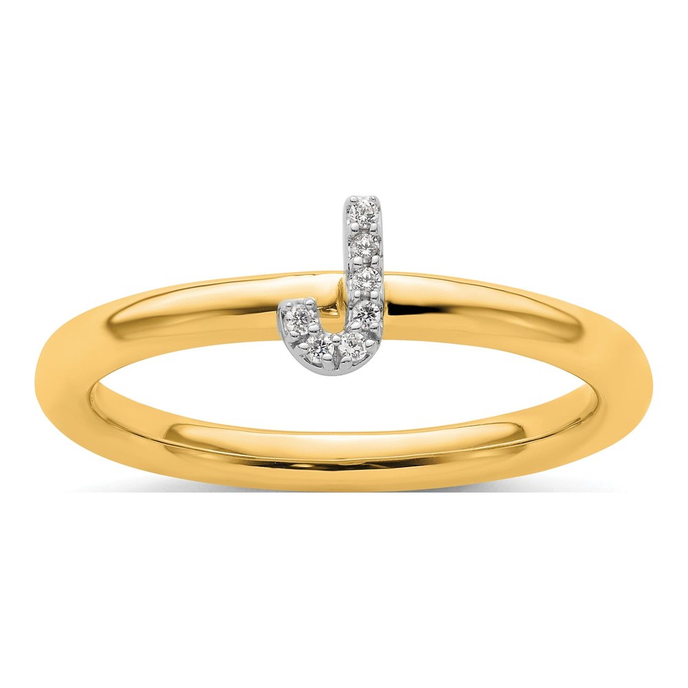 14K Yellow Gold Diamond Stackable Initial J Ring