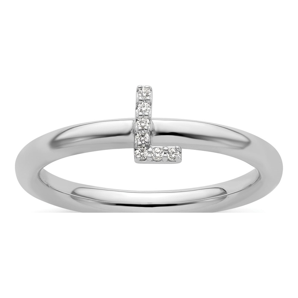 14K White Gold Diamond Initial L Ring