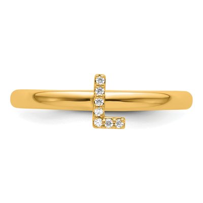 14K Yellow Gold Diamond Stackable Initial L Ring – view 4