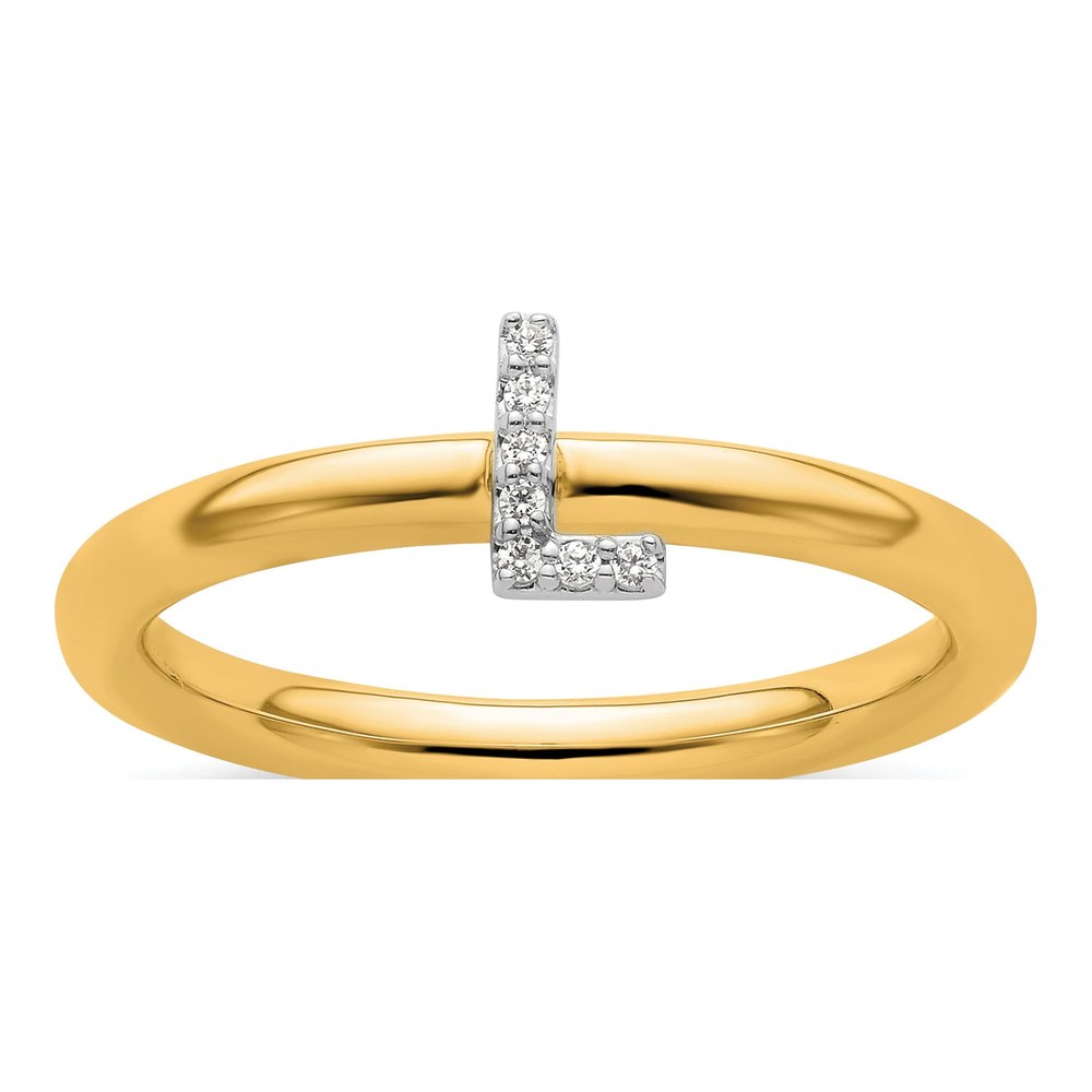 14K Yellow Gold Diamond Stackable Initial L Ring