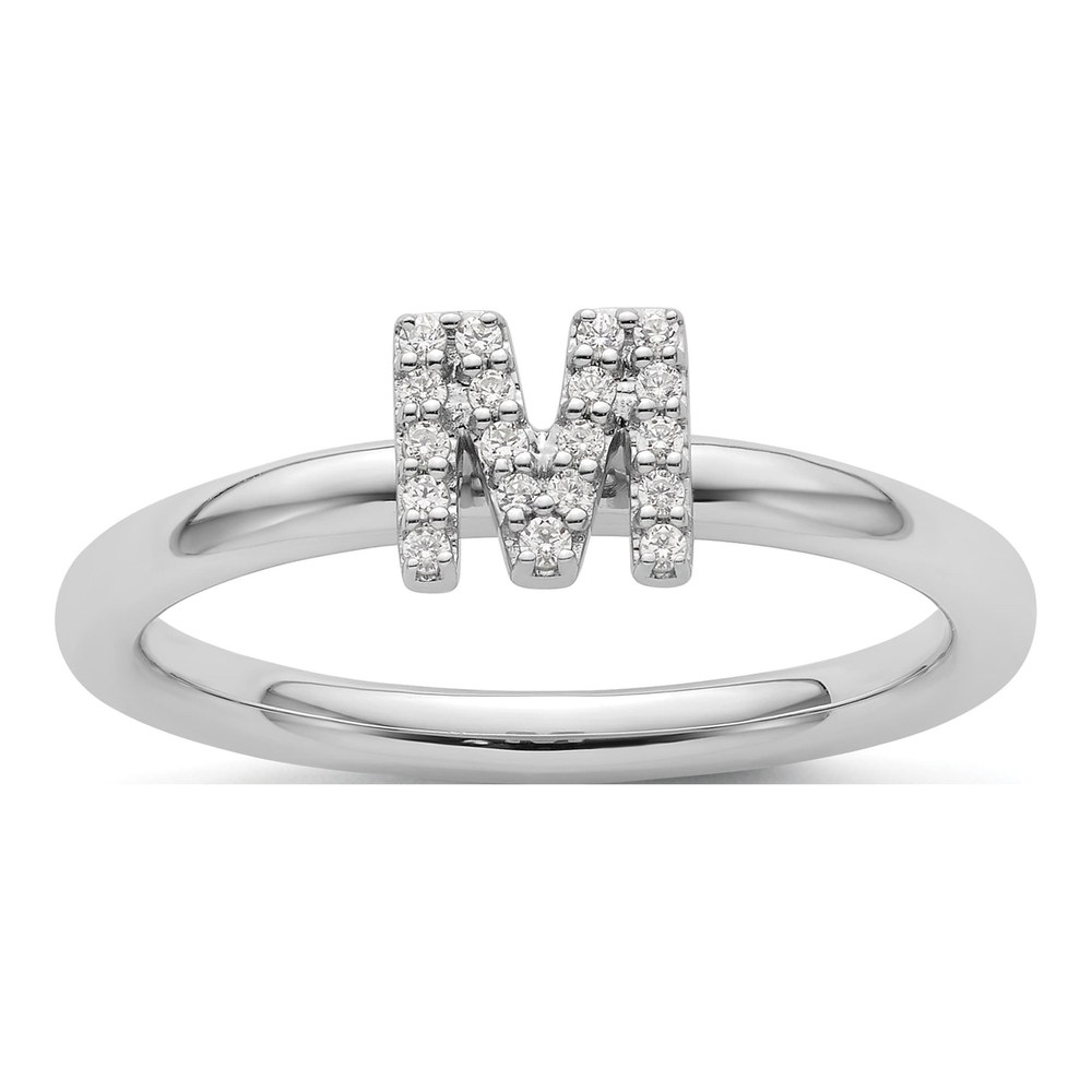 14K White Gold 1/10 ct tw Stackable Diamond Initial M Ring