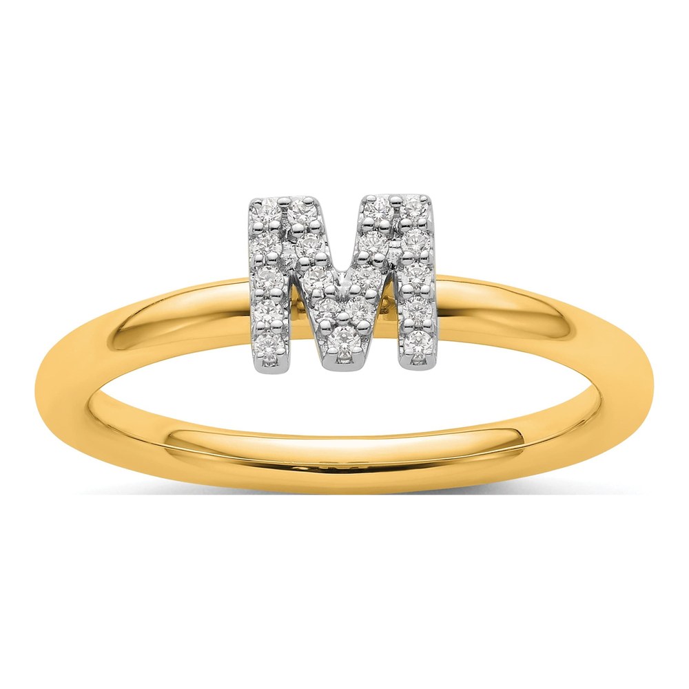 14K Yellow Gold 1/10 ct tw Diamond Stackable Initial M Ring