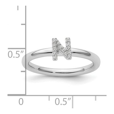 14K White Gold 1/15 ct tw Diamond Stackable Initial N Ring – view 2