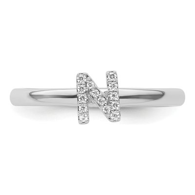 14K White Gold 1/15 ct tw Diamond Stackable Initial N Ring – view 4