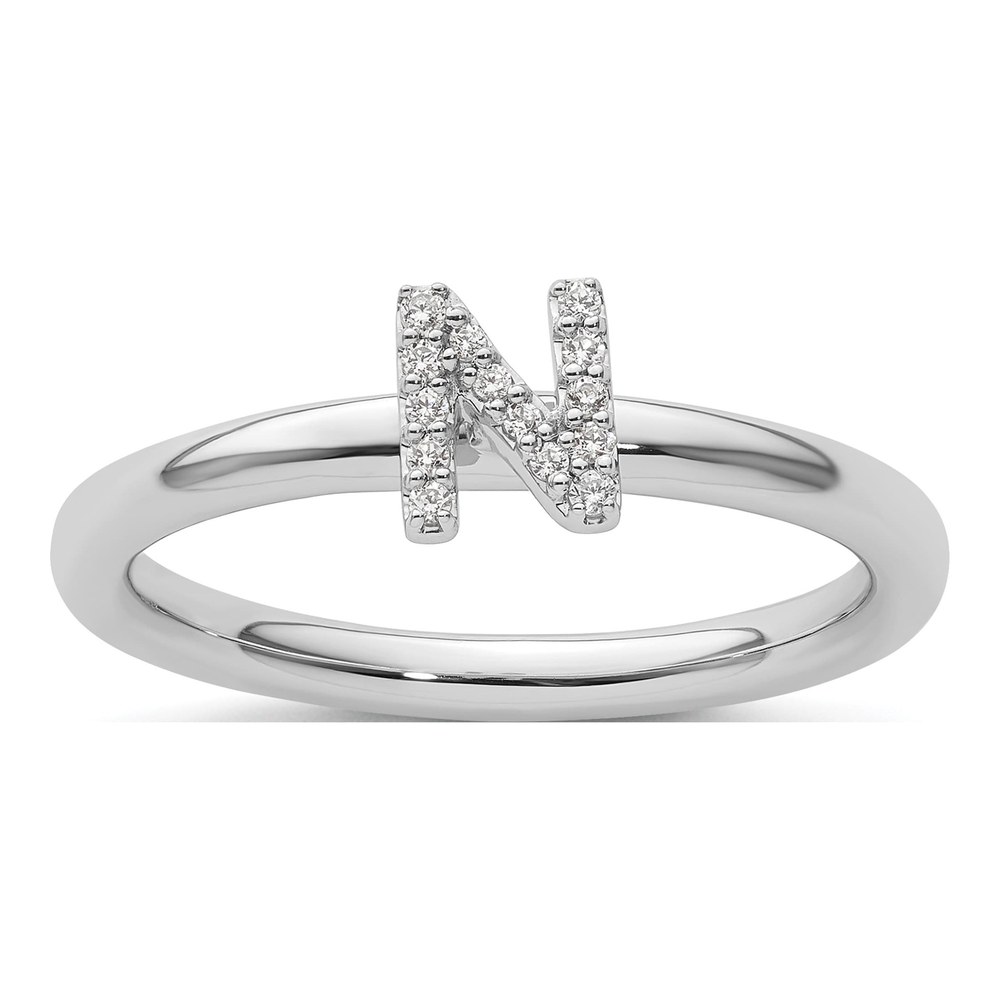 14K White Gold 1/15 ct tw Diamond Stackable Initial N Ring