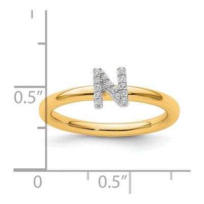 14K Yellow Gold 1/15 ct tw Diamond Stackable Initial N Ring – view 3