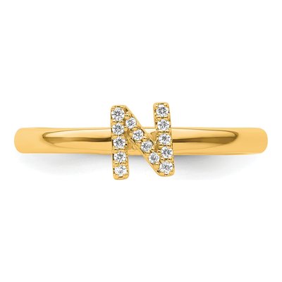 14K Yellow Gold 1/15 ct tw Diamond Stackable Initial N Ring – view 5