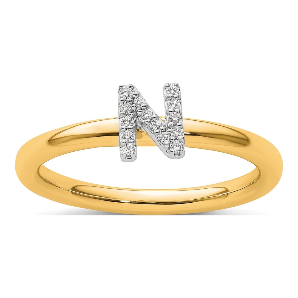 14K Yellow Gold 1/15 ct tw Diamond Stackable Initial N Ring