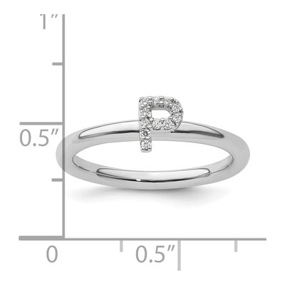 14K White Gold 1/20 ct tw Diamond Stackable Initial P Ring – view 2