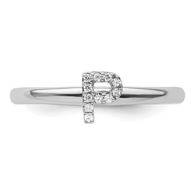 14K White Gold 1/20 ct tw Diamond Stackable Initial P Ring – view 4