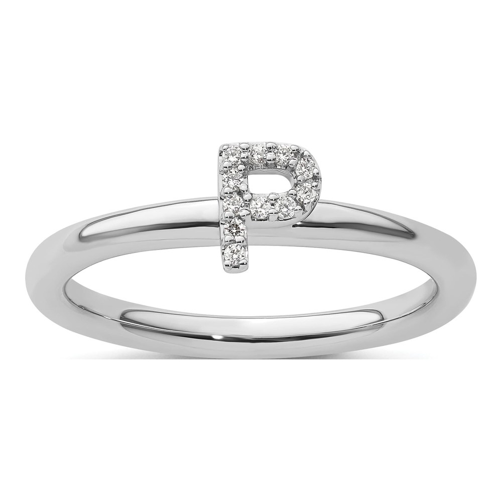 14K White Gold 1/20 ct tw Diamond Stackable Initial P Ring