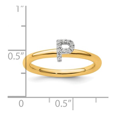 14K Yellow Gold 1/20 ct tw Diamond Stackable Initial P Ring – view 2