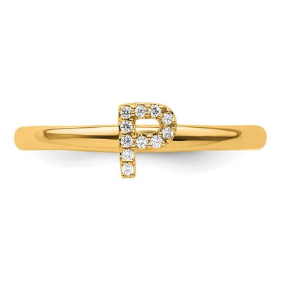 14K Yellow Gold 1/20 ct tw Diamond Stackable Initial P Ring – view 4