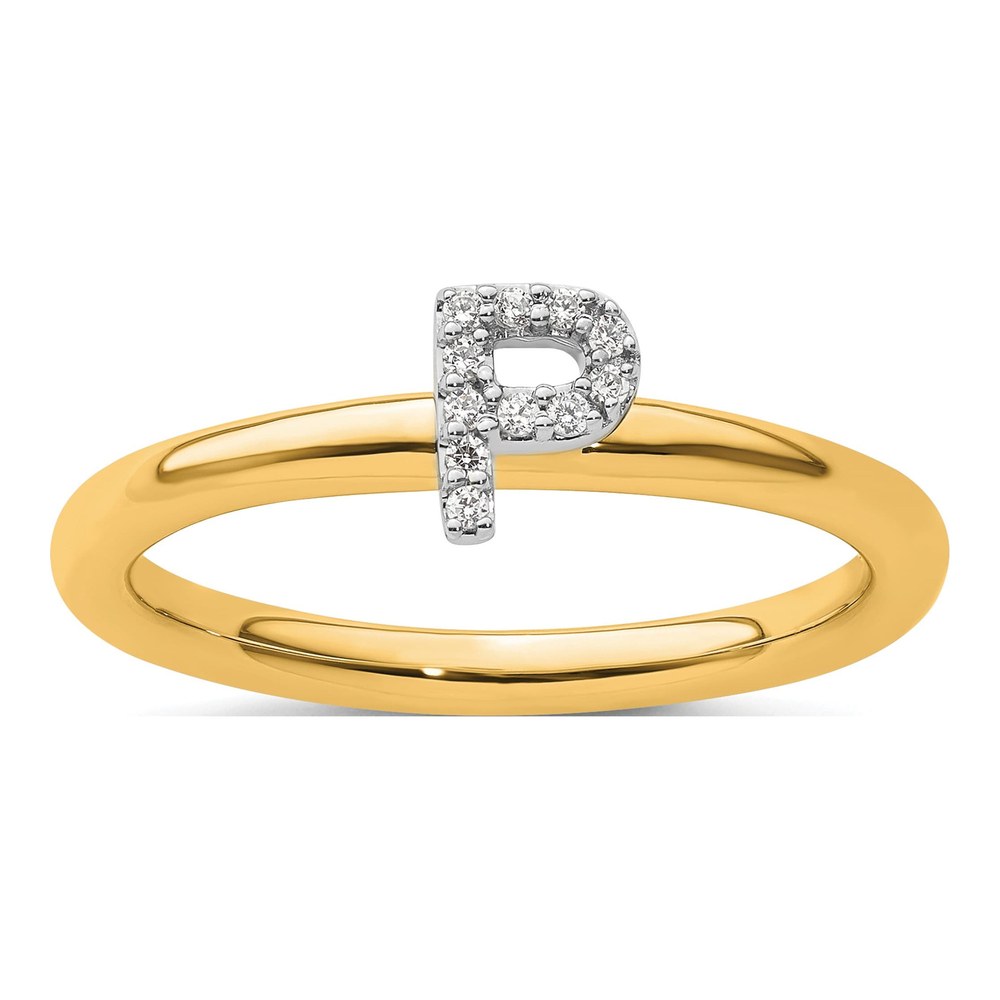 14K Yellow Gold 1/20 ct tw Diamond Stackable Initial P Ring