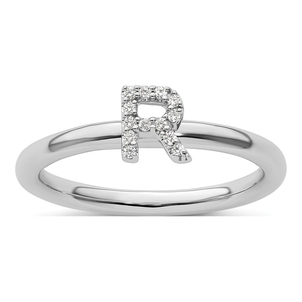 14K White Gold 1/15 ct tw Diamond Initial R Ring