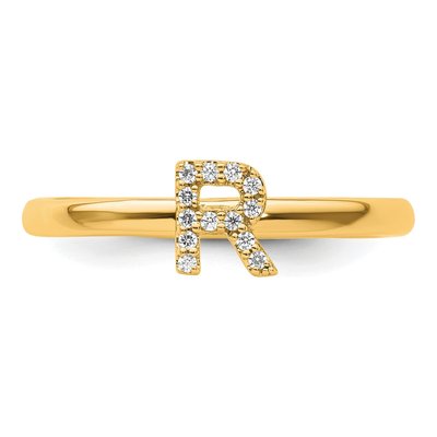 14K Yellow Gold 1/15 ct tw Diamond Initial R Ring – view 4