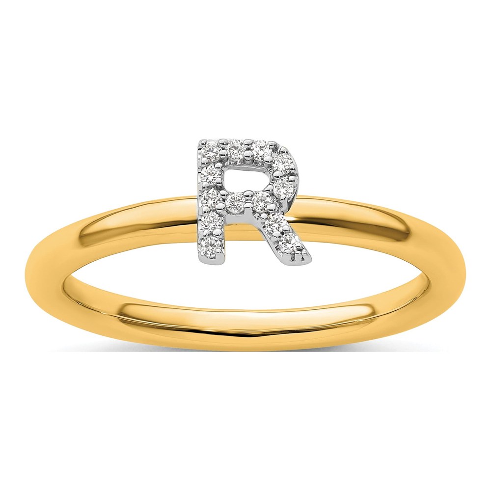 14K Yellow Gold 1/15 ct tw Diamond Initial R Ring