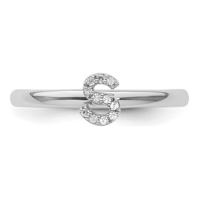 14K White Gold 1/20 ct tw Diamond Stackable Initial S Ring – view 4