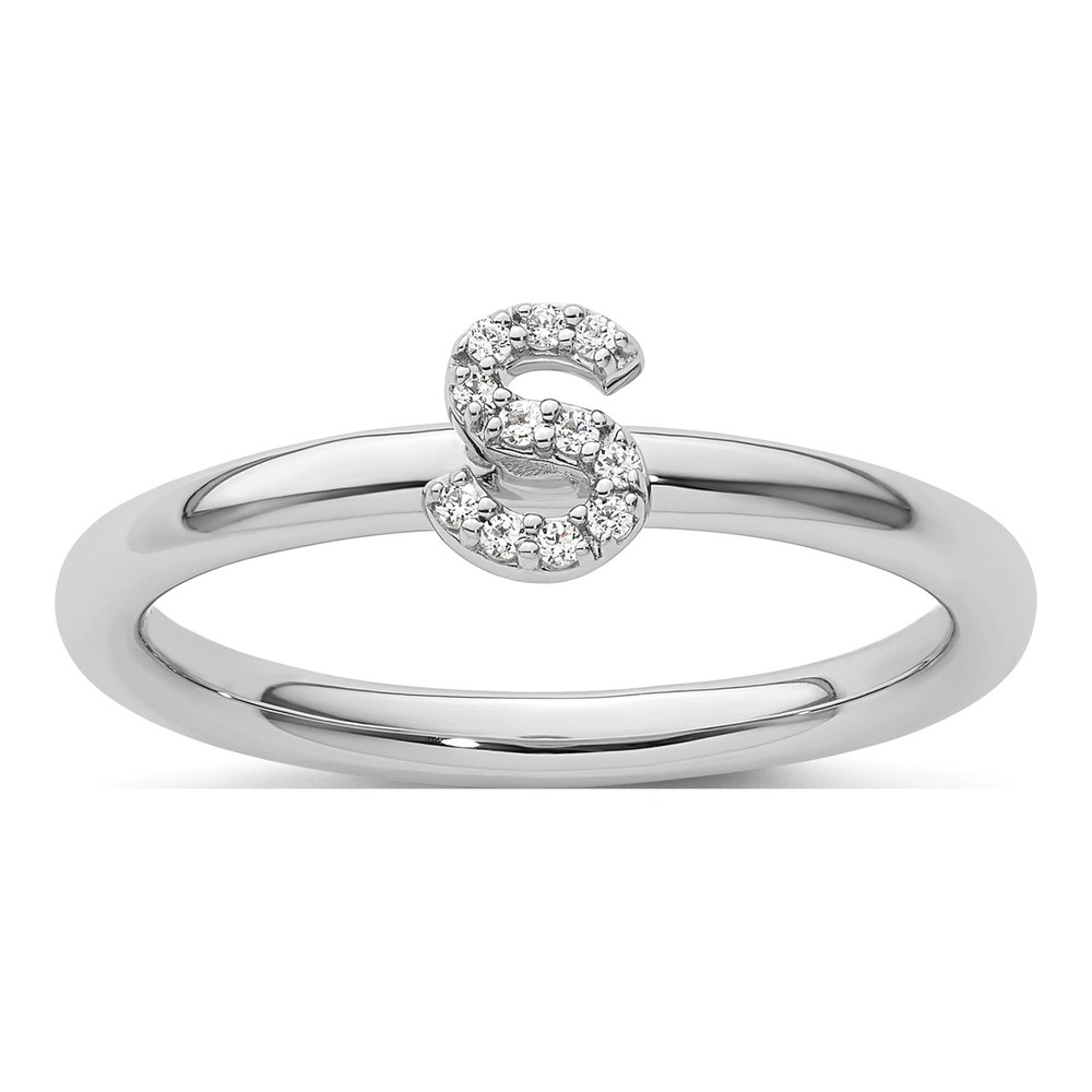 14K White Gold 1/20 ct tw Diamond Stackable Initial S Ring
