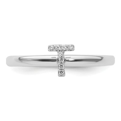 14K White Gold Diamond Stackable Initial T Ring – view 4
