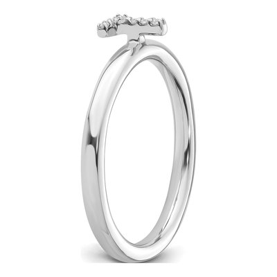 14K White Gold Diamond Stackable Initial T Ring – view 6