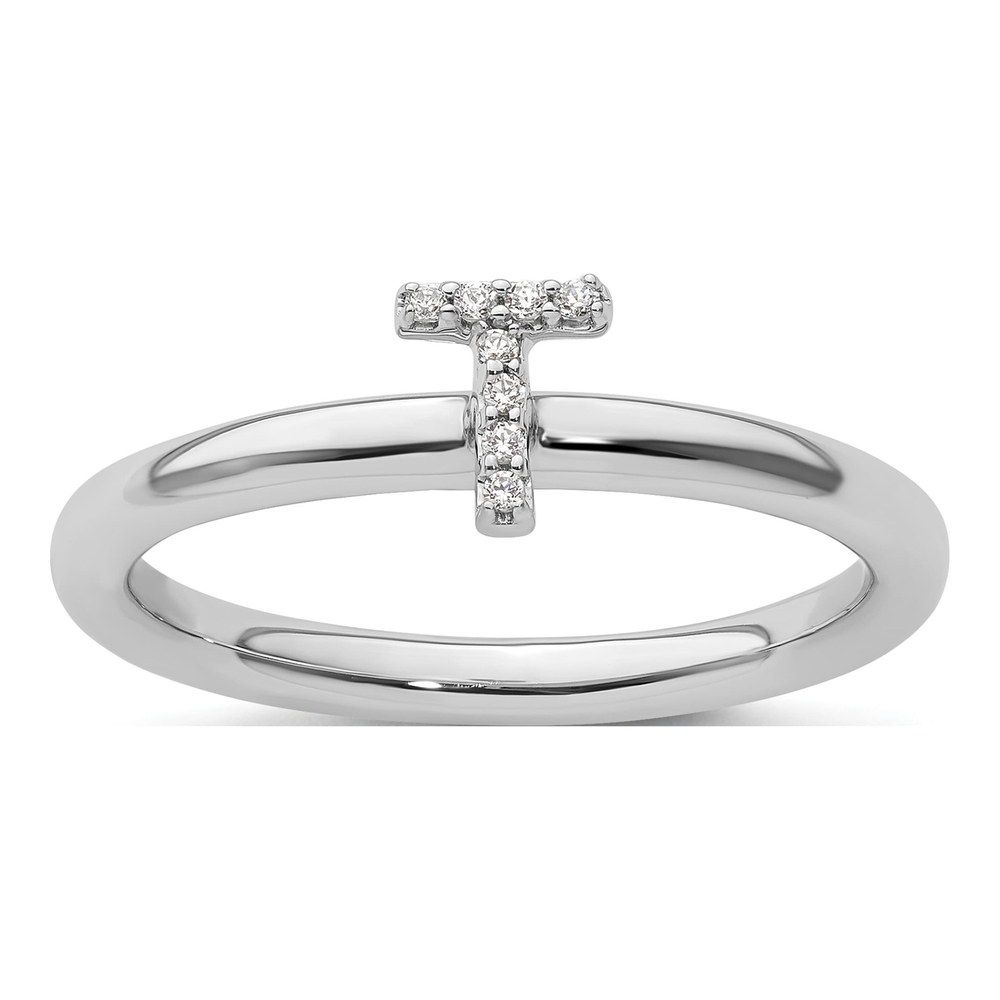 14K White Gold Diamond Stackable Initial T Ring