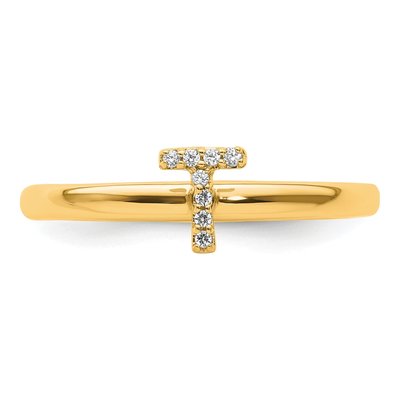 14K Yellow Gold Diamond Stackable Initial T Ring – view 4