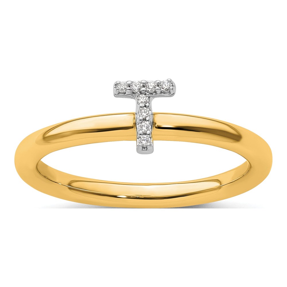 14K Yellow Gold Diamond Stackable Initial T Ring