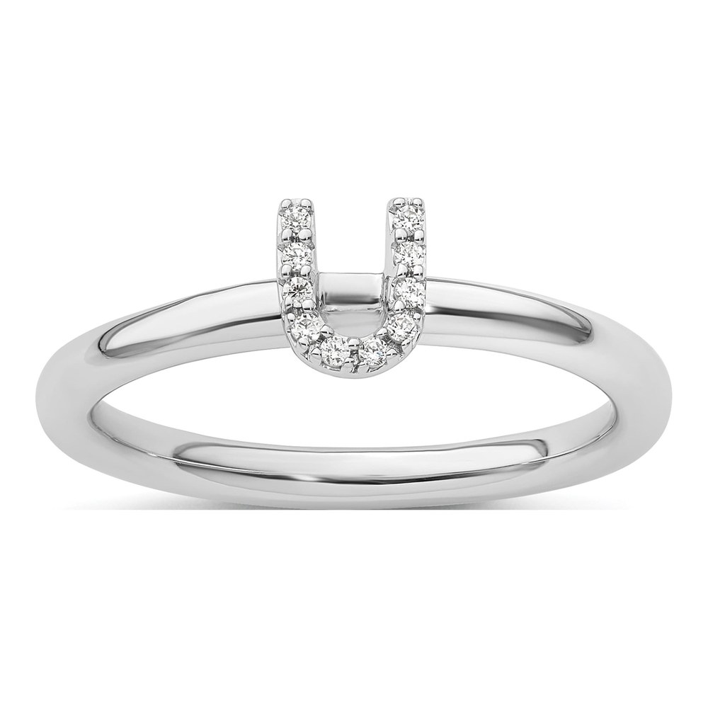 14K White Gold 1/20 ct tw Diamond Stackable Initial U Ring