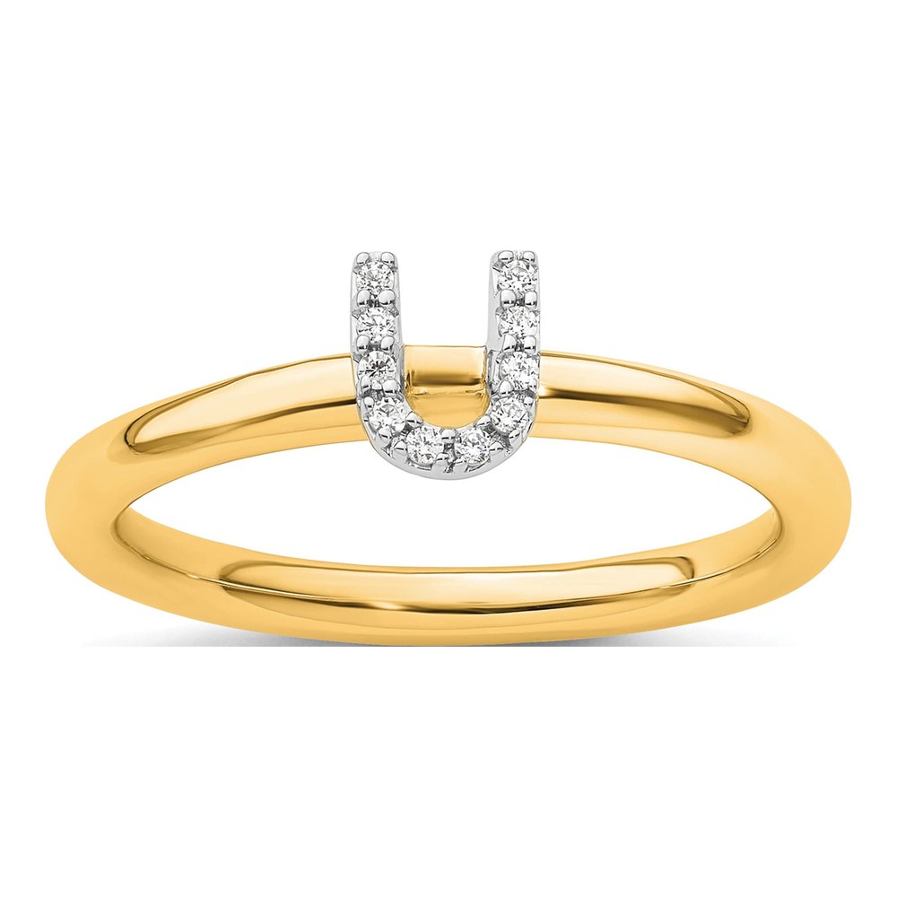 14K Yellow Gold 1/20 ct tw Diamond Initial U Ring