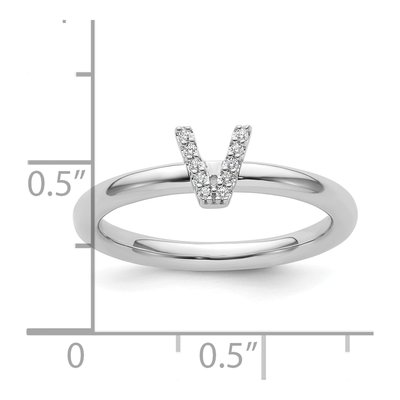 14K White Gold 1/20 ct tw Diamond Stackable Initial V Ring – view 2