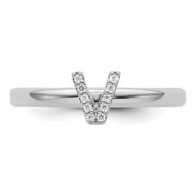 14K White Gold 1/20 ct tw Diamond Stackable Initial V Ring – view 4