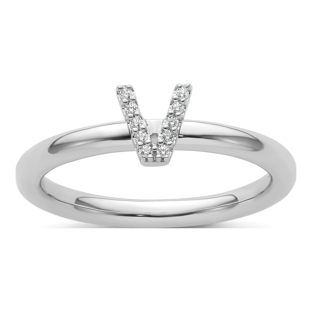 14K White Gold 1/20 ct tw Diamond Stackable Initial V Ring